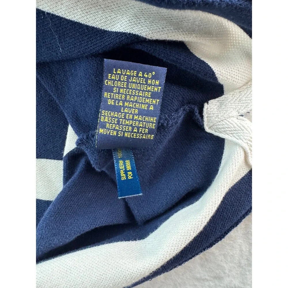 Polo Ralph Lauren Mens Custom Fit Striped Rugby Polo Shirt Navy White Sz LG Logo